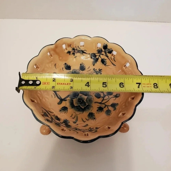 Vintage Katherine's Collection Handpainted Footed Blue Floral Candy Dish. - Picture 5 of 6